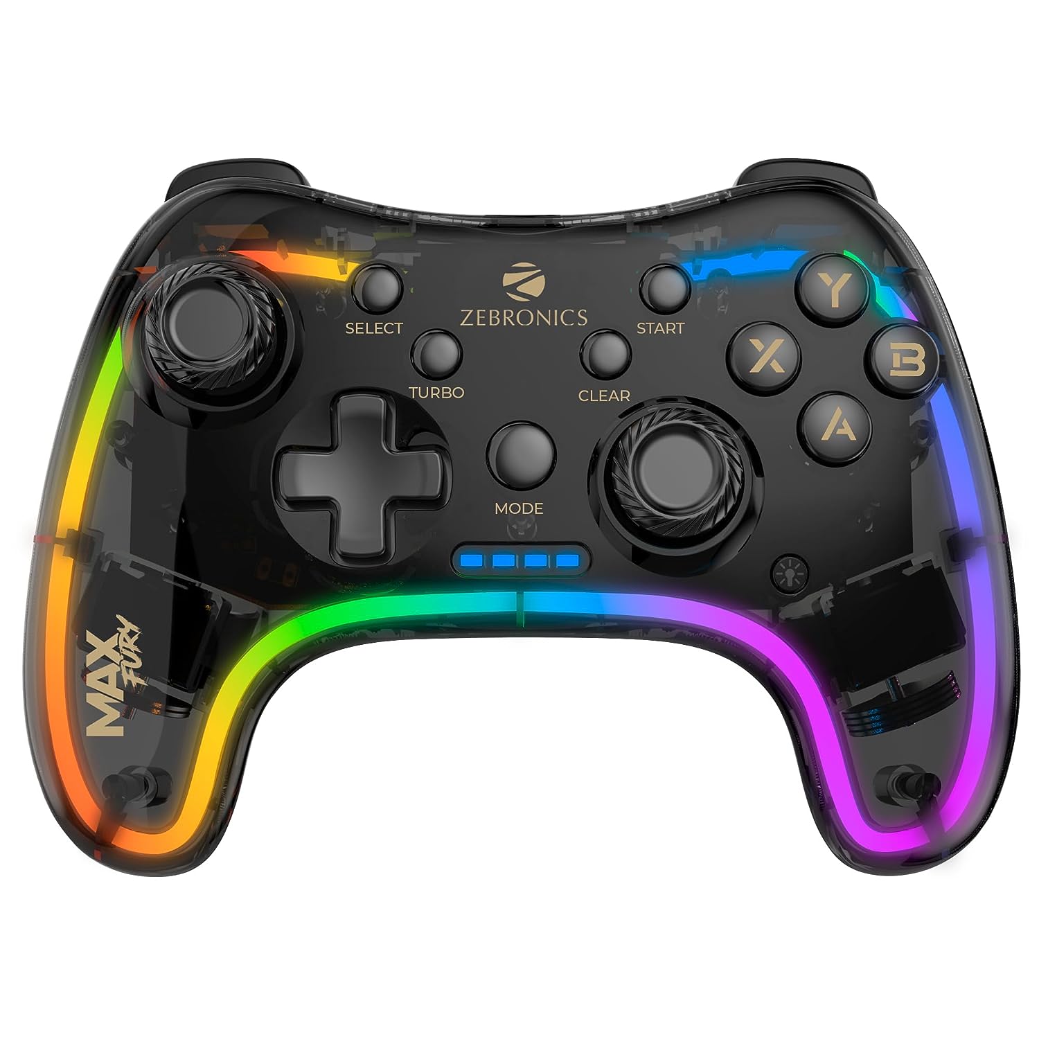 Zebronics MAX FURY Transparent RGB LED Wired Gamepad